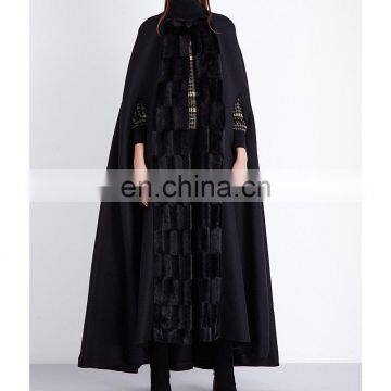 Faux fur-trim wool-blend cape elegant stylish long cape women oversized winter coats