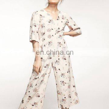 New Design Floral Print Plus Size Jumpsuits Chiffon Ladies Jumpsuit