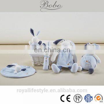 CE accessed High quality cute newborn baby bunny toy set with plush toy,baby wrist rattles and baby blanket