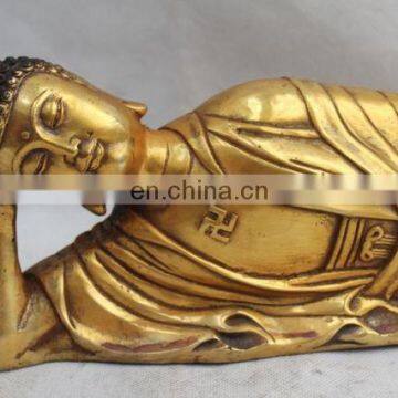 16" Chinese Tibet Buddhism Bronze Gilt Sleep Shakyamuni Sakyamuni Buddha Statue Reclining Buddha Statue Brass ART WholesalE photo-2