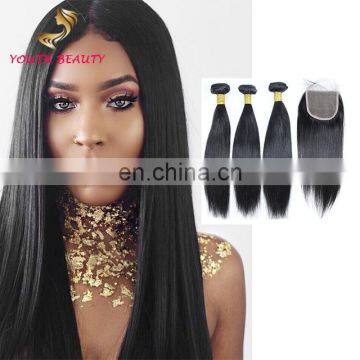 Youth Beauty Hair 2017 hot saling Brazilian virgin human hair 3 bundles hair wreaving and lace closure in silky straight