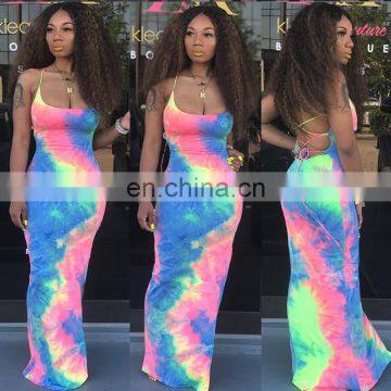 LAITE D2078 New Arrivals Best Sellers Women Tie Dye Casual Dresses Ladies Backless Sexy Dresses Women Summer Tie Dye Dresses photo-2