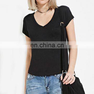 Wholesale Slim Fit Ladies Blank Tee T Shirts Cotton V Neck T Shirt Women