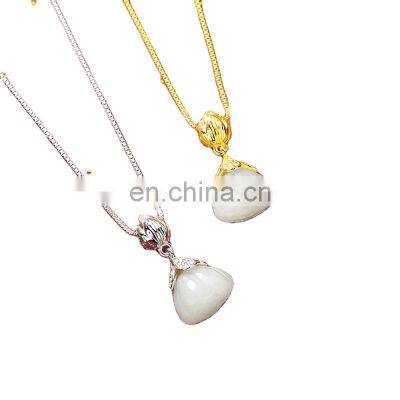 Custom Hetian Jade Necklace Women Mother'S Day Gift Drop Shape Chain Pendant Necklace 925 Silver