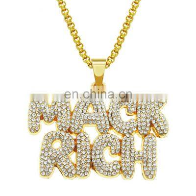 HipHop Jewelry Necklace Gold/Silver Color Iced Out Micro Pave CZ Stone @ $ Letter Pendant Necklaces With 60cm Rope Chain photo-4