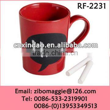 Red Color V Shape Professional Ceramic Promotion Cup with Chalk for Coffee To Go Cup