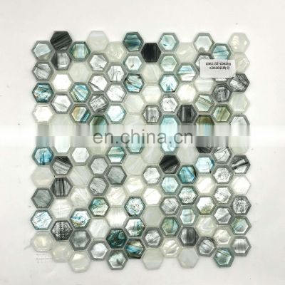 Hexagon Shape Multi Color Glass Mosaic Tile  Foshan Hot Melting Glass Mosaic Tile