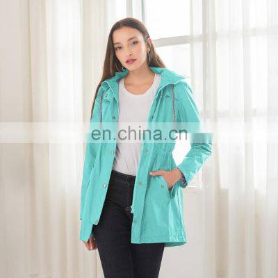 Wholesale Amazon Burst Casual Waterproof Waist Hoodie Female Mid-autumn Long Raincoat ZIP Jacket Female photo-4