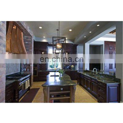Luxury Marble Counter Top Solid Wood Black Kitchen Cabinet Furniture With Kitchen Island