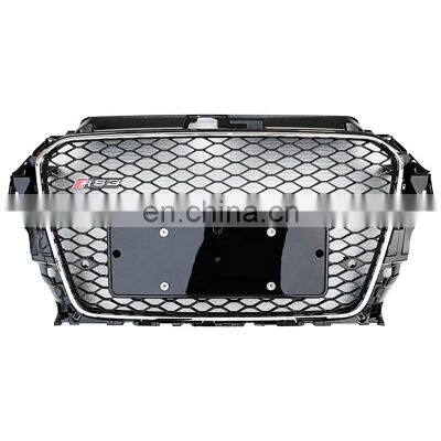 Automotive plastic honeycomb grille for Audi A3 2014-2016 Chrome black silver auto front bumper for Audi RS3 grille no logo