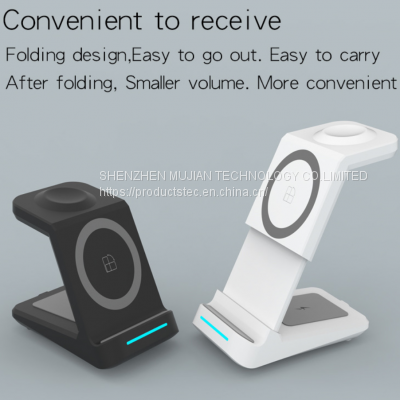 12V New Magnetic 15W Three-in-one Wireless Charger Multi-in-one Mobile Stand for Fast Wireless Charging photo-3