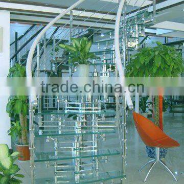 Stainless Steel Beam Tempered Glass Treads & Railing Tempered Glass Stairs