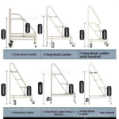 Escalera de libros de acero de altura personalizada con escalones antideslizantes y ruedas de rodamiento suave para bibliotecas públicas y oficinas