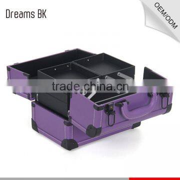 Purple Portable Cosmetic beauty train box makeup display Case