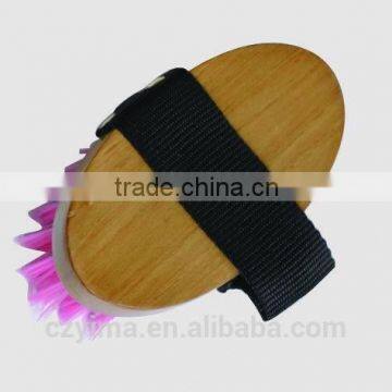 small wooden horse body brush with non-slip strap for horse grooming