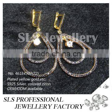 SLS 925 sterling silver jhumka earrings with black CZ dubai 24k gold plated earrings jewelry for women