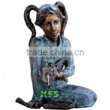 Bronze sitting lovely girl sculpture