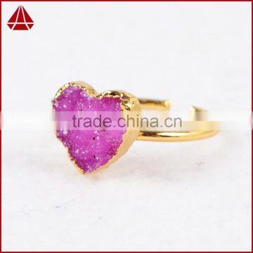Gold Plated Natural Rainbow Heart Druzy Agate Stone Adjustable Knuckle Ring photo-2
