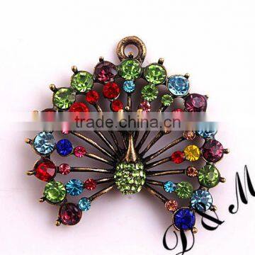 Wholesale 50*38mm fashion silver alloy rhinestone peacock pendants for kids jewelry making