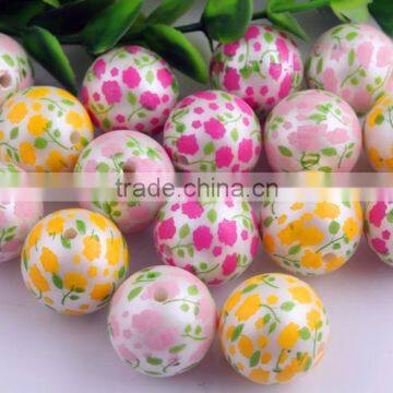 2016 Newest Mixes Colorful Acrylic Round Large Matte Pearl Print Flower Bubblegum Ball 20mm Chunky Beads For Kids Jewelry Making