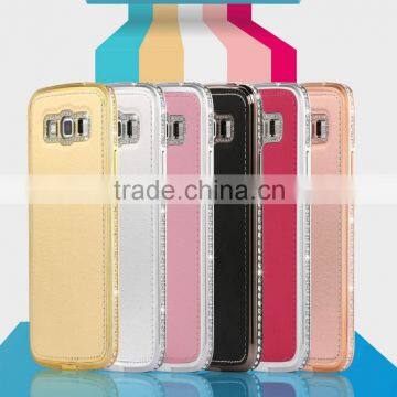 Colorful Bling Metal Bumper with Diamond Edged PU Leather Back Case Mobile Phone Cases for Samsung G7106 G5308