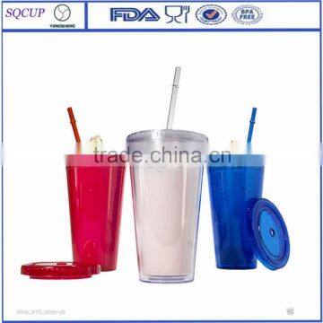 new design 450ml beautiful cup plastic cup with spiral straw drink mug