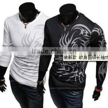 New autumn fashion style men's tattoo round neck long sleeve T-shirt