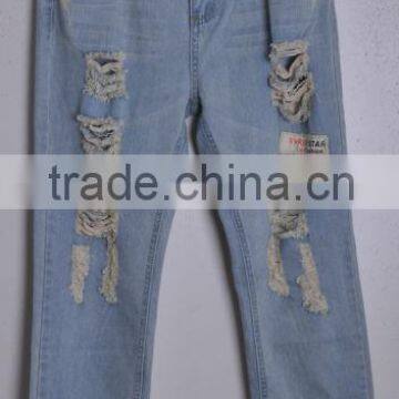 Fashion hot selling women sexy skinny destroyed jeans