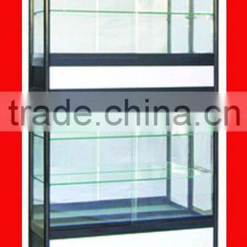 Black glass and wooden display cabinet fot commercial