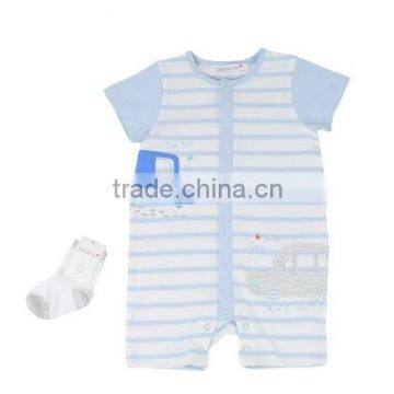 Adorable Baby Boys 2 Piece Set Of Striped Short Sleeved Romper