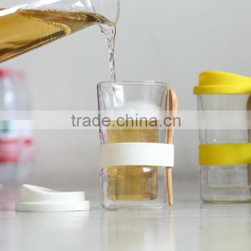 Double Wall Glass with Silica Gel Lid and Cup Cover