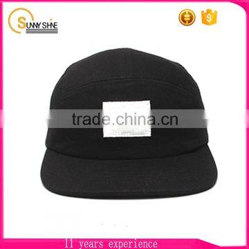 Cheap 100% Cotton Black 5 Panel Cap With Your Own Logo