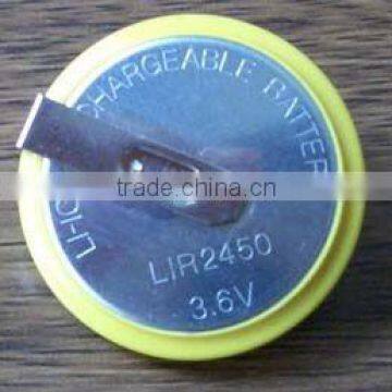 LIR2450 3.6V Li-ion rechargeable Battery with pins / tabs / tagged