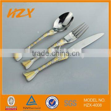 Fish handle stainless steel cutlery set 86pcs gold finish