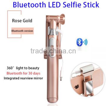 Newest Luxury Bluetooth Selfie Stick Monopod, Light Bulb Selfie Stick with Rear Mirror