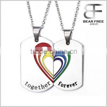 2pcs Mens Womens Stainless Steel Love Heart Puzzle Pendant Rainbow Love Couples Lesbian Gay Pride Necklace                        
                                                Quality Choice