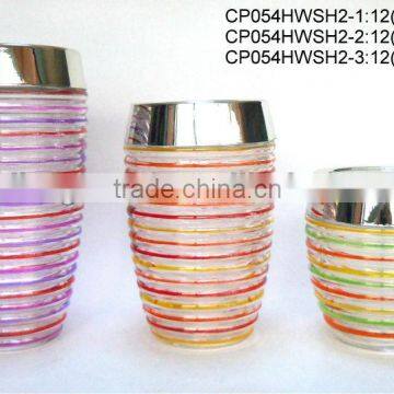 CP054HWSH2 hand-painted glass jar with chromed plastic lid