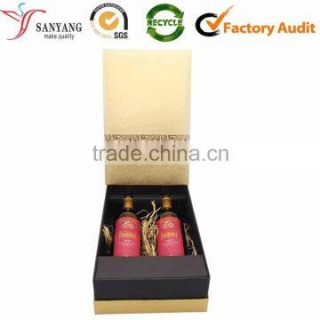 High End Hot Gold Stamping Art Paper Packaging Box For 2 Wine Bottles