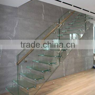 indoor Floating glass stairs with laminated glass tread