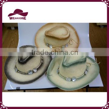 Fashion ladies straw cowboy hat with shells