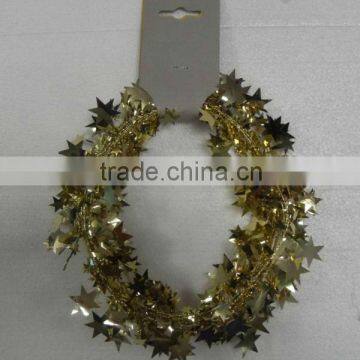 HOT SALE ! 9 Feet Metallic PVC Gold Star Gift Wrapping Wired Tinsel Garlands