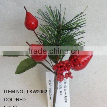 newest special artificial pine needle and foam red berry pick 5.5" branches pick for chrismas decoration pick