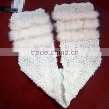 2014 simple design pink knitted Scarf with rabbit fur