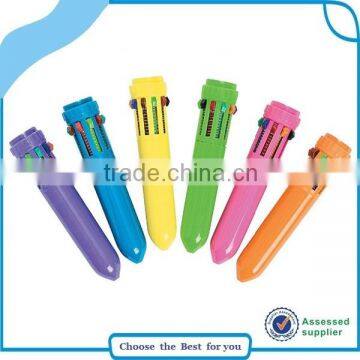 10 in 1 multicolor plastic ball pen & promotion pen & 10 colors pen