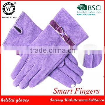 Helilai Hotselling Women Lavender Smart Phone Ladies Winter Fleece Lined Driving Suede Leather Gloves