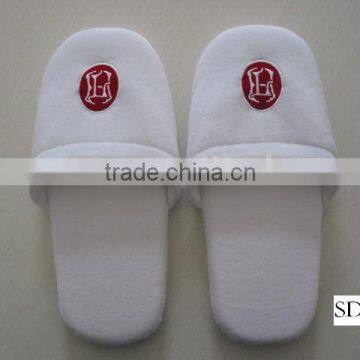 Hotel white cotton terry towel sponge slippers with logo