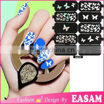 Hot blue butterfly design nail stencil sticker decals and stencil wraps