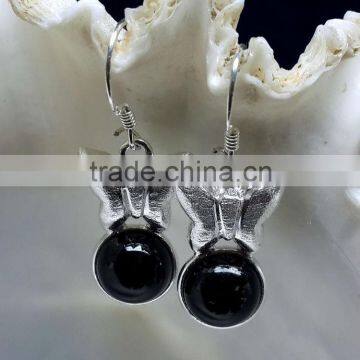 Black Onyx Butterfly Shaped Cabochon 925 Sterling Silver Earrings, Fashionable Bezel Earrings, Designer 925 Silver Earrings