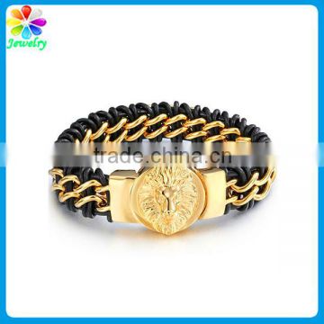 Men's gothic style 316L stainless steel gold lion head bracelet