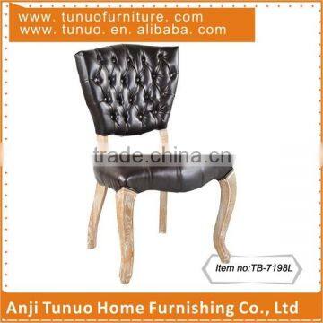 Leather banquet chair,Buttons tufted back and seat,Rubber wood frame and legs,TB-7198L